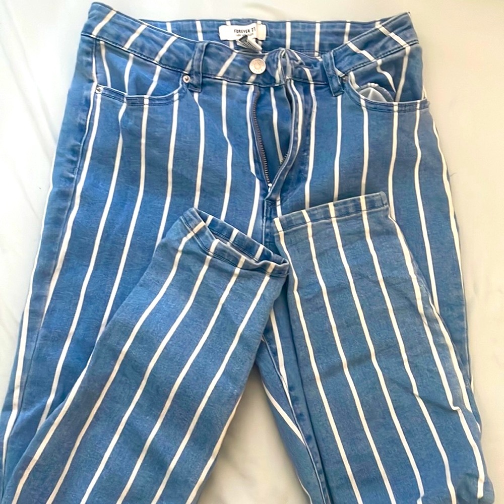 SOLD! - FREE w purchase! medium blue striped jeans by forever 21